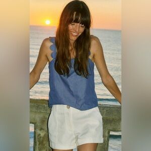 Zara Blue Tank Top with Scalloped Edges